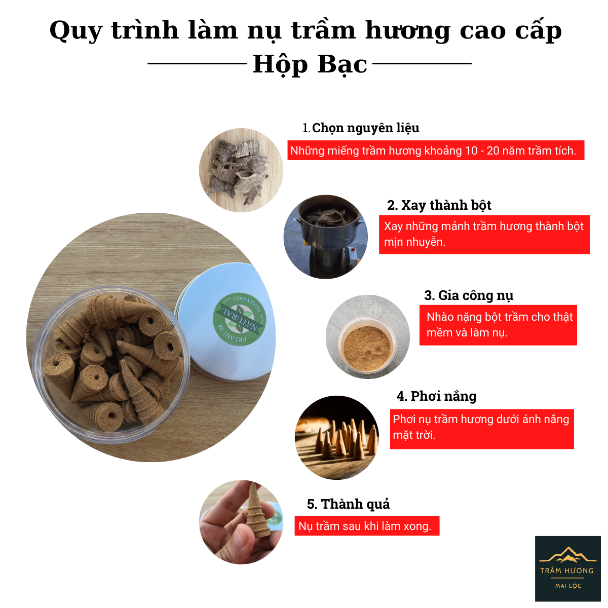 Nụ trầm hương Cao Cấp Hộp Bạc (20 năm trầm tích)