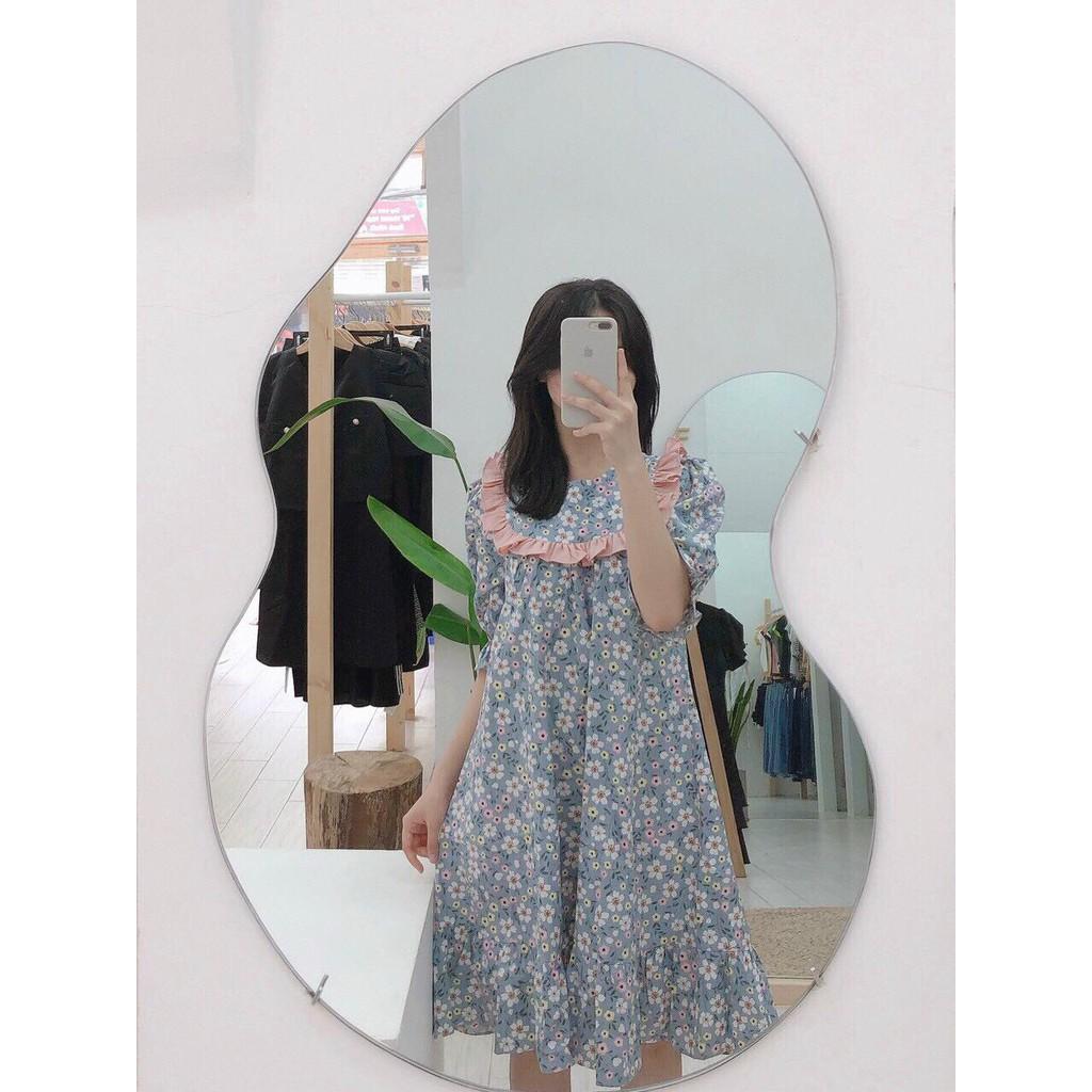 ĐẦM BABYDOLL TAY LỠ PHỐI BÈO HỒNG TRẮNG-hình thật shop chụp
