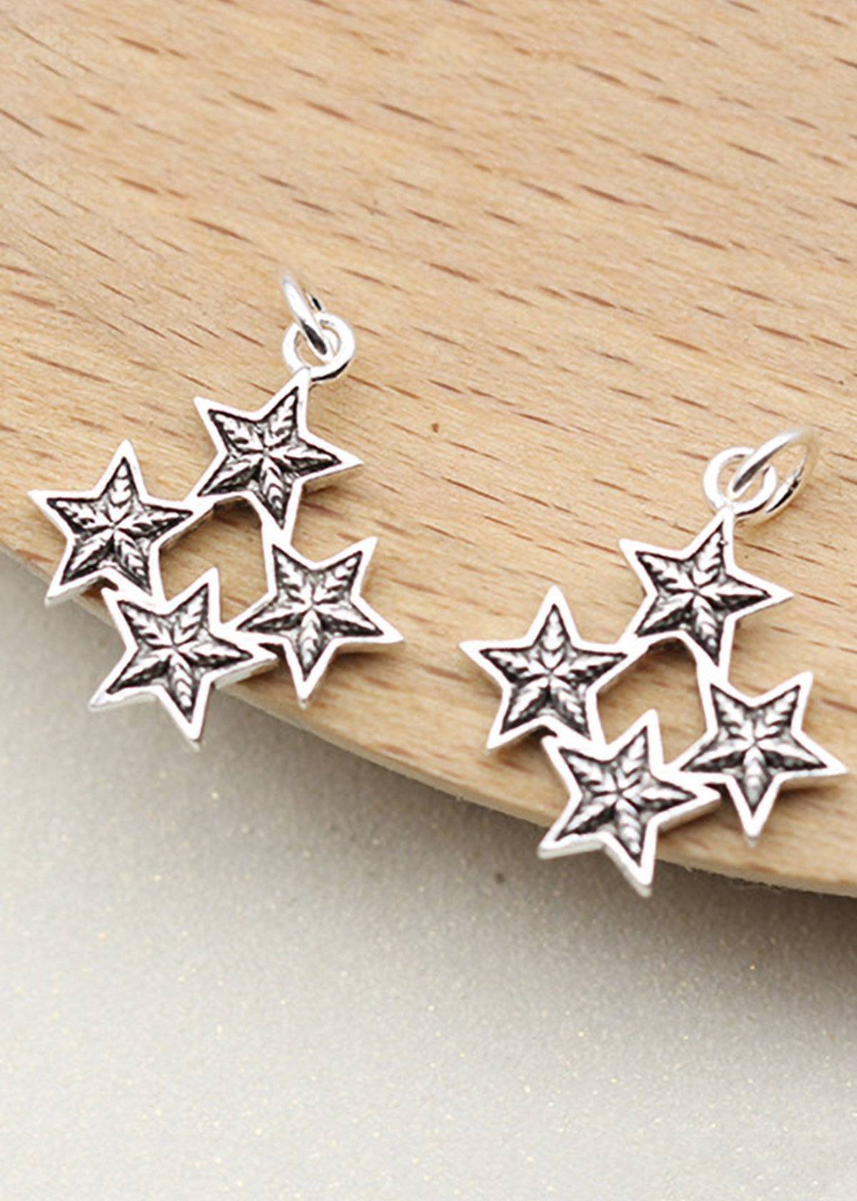 Combo 2 cái charm bạc hình 4 ngôi sao năm cánh treo - Ngọc Quý Gemstones