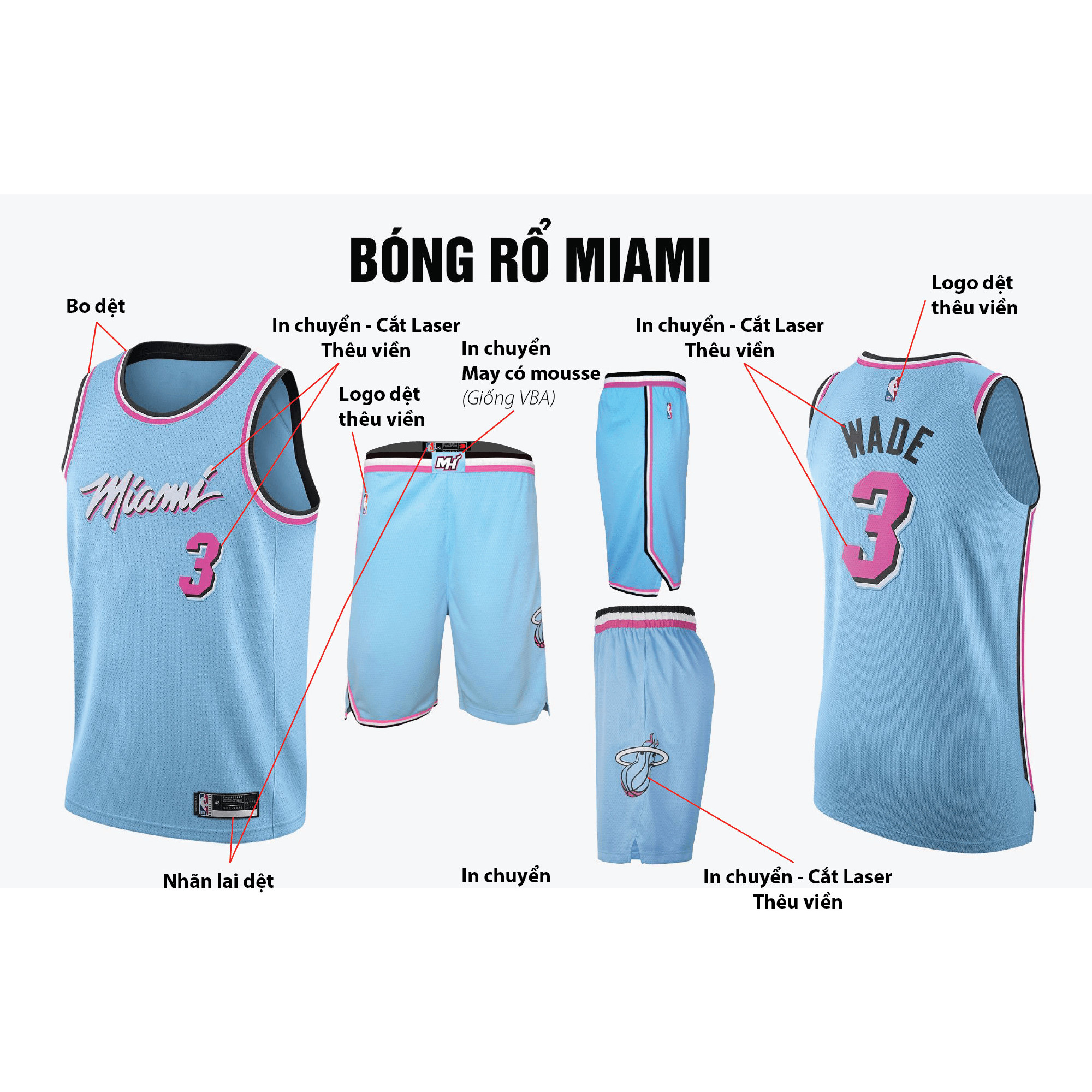 Bộ quần áo bóng rổ Jersey NBA Delo - Miami Heat