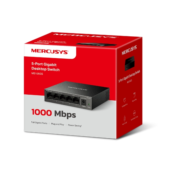 Bộ Switch Để Bàn Gigabit Mercusys MS105GS 5 cổng RJ45 10/100/1000 Mbps, Hỗ Trợ Auto-MDI/MDIX - Hàng Chính Hãng
