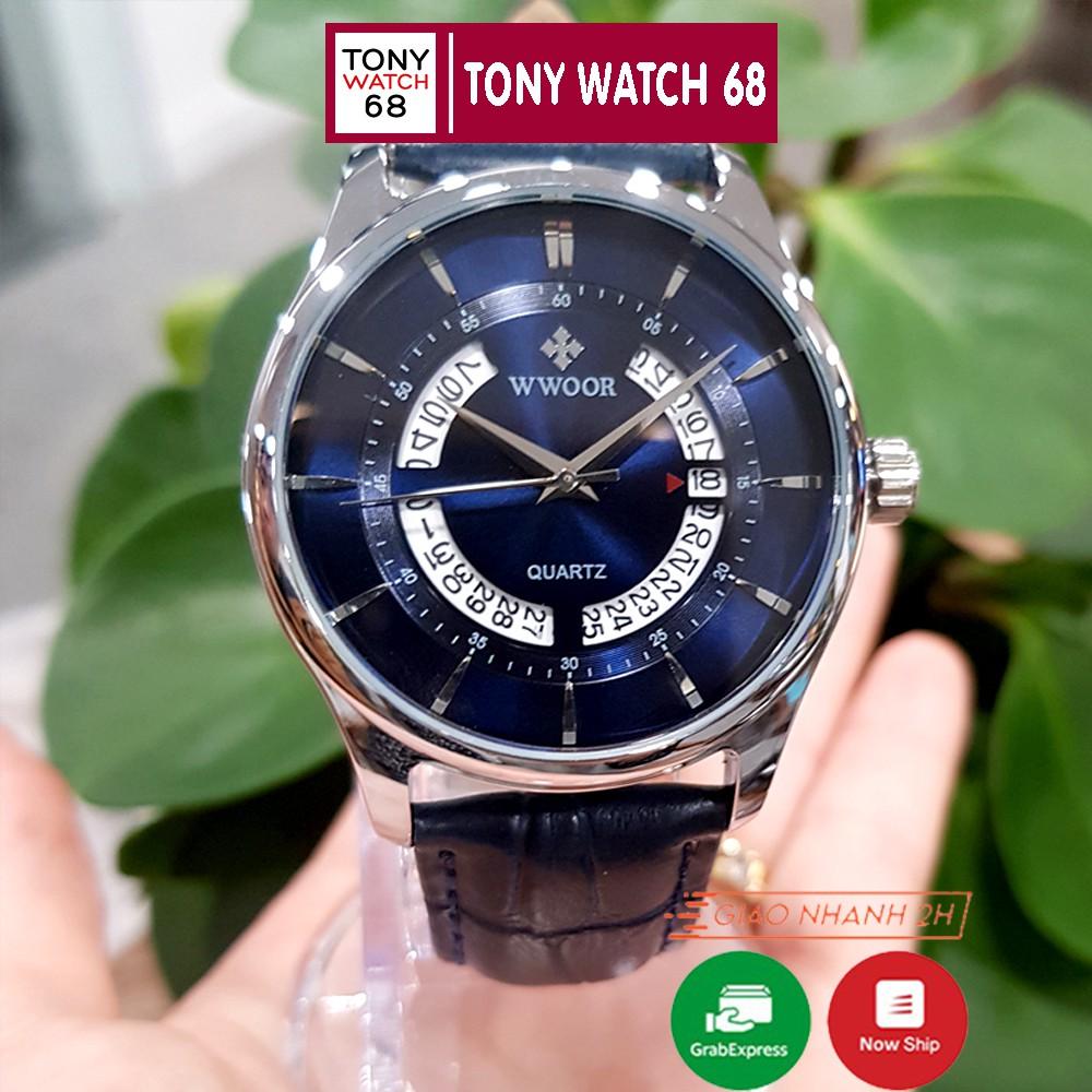 Đồng hồ nam dây da thời trang có lịch chính hãng WWOOR Tony watch 68- có video