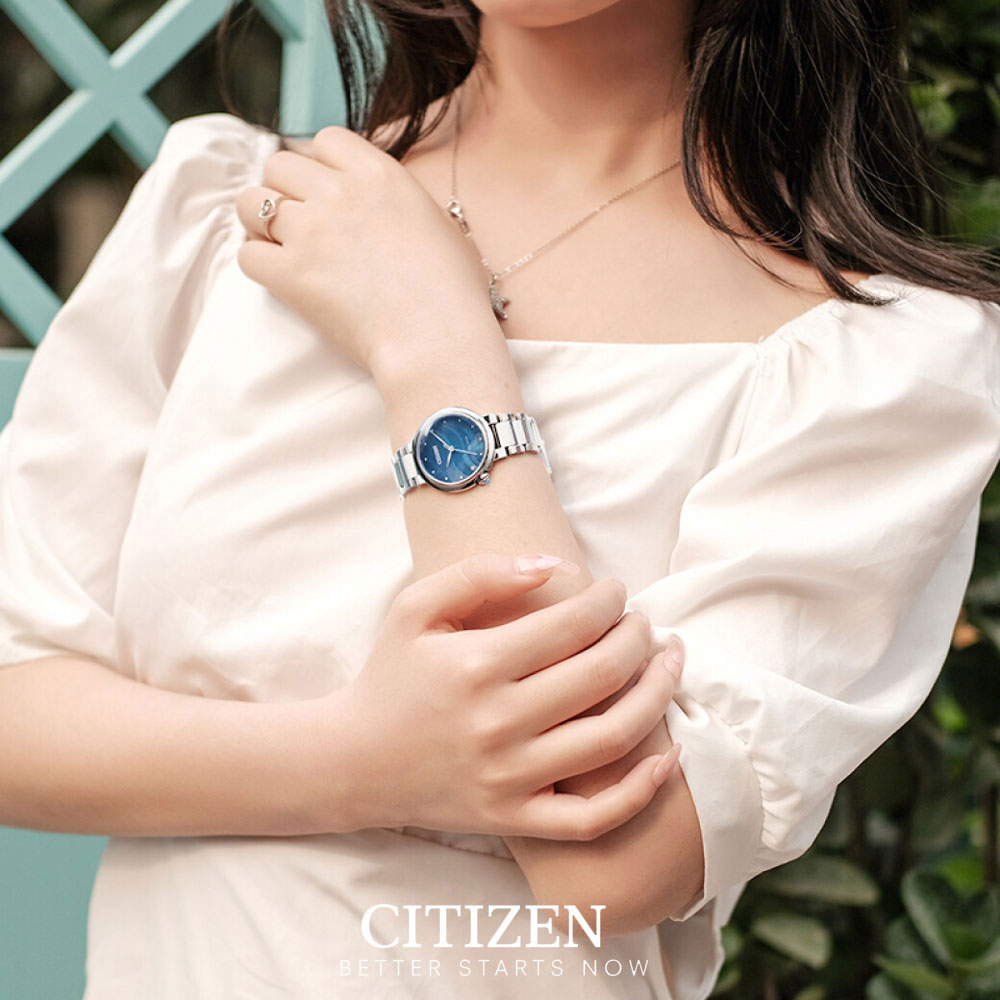 Đồng Hồ Nữ Citizen Đính Kim Cương Dây Thép Không Gỉ EM0910-80N - Mặt Xà Cừ (Sapphire)