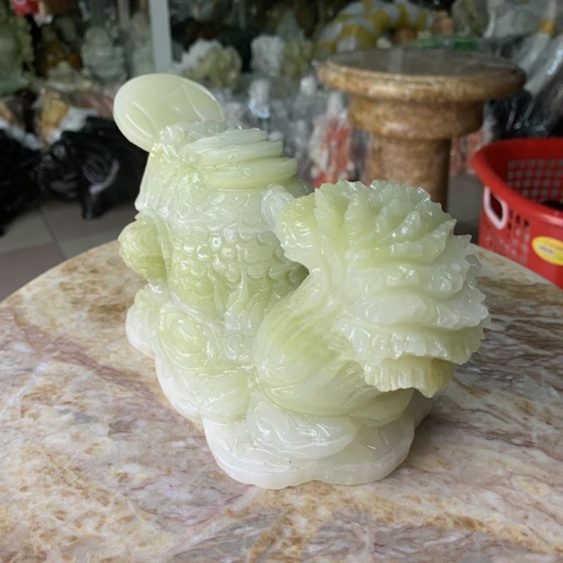 Cụ Thiềm Thừ, Cóc 3 Chân, Cóc Ngậm Tiền Cõng Bắp Cải Đá Ngọc Onix - ngang 23cm
