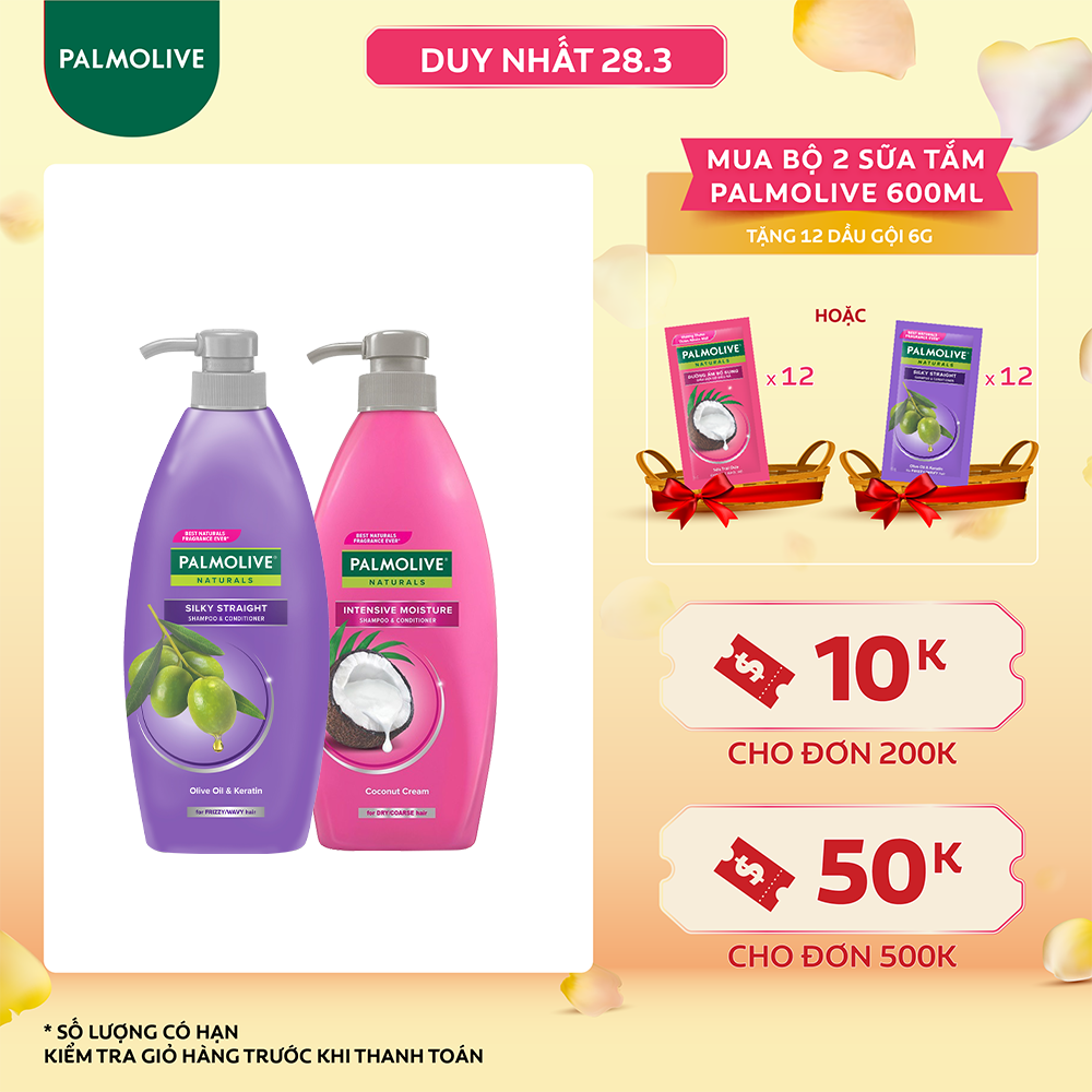 Bộ 2 dầu gội Palmolive 600ml Sữa dừa và Keratin kết hợp quả ô liu 600ml