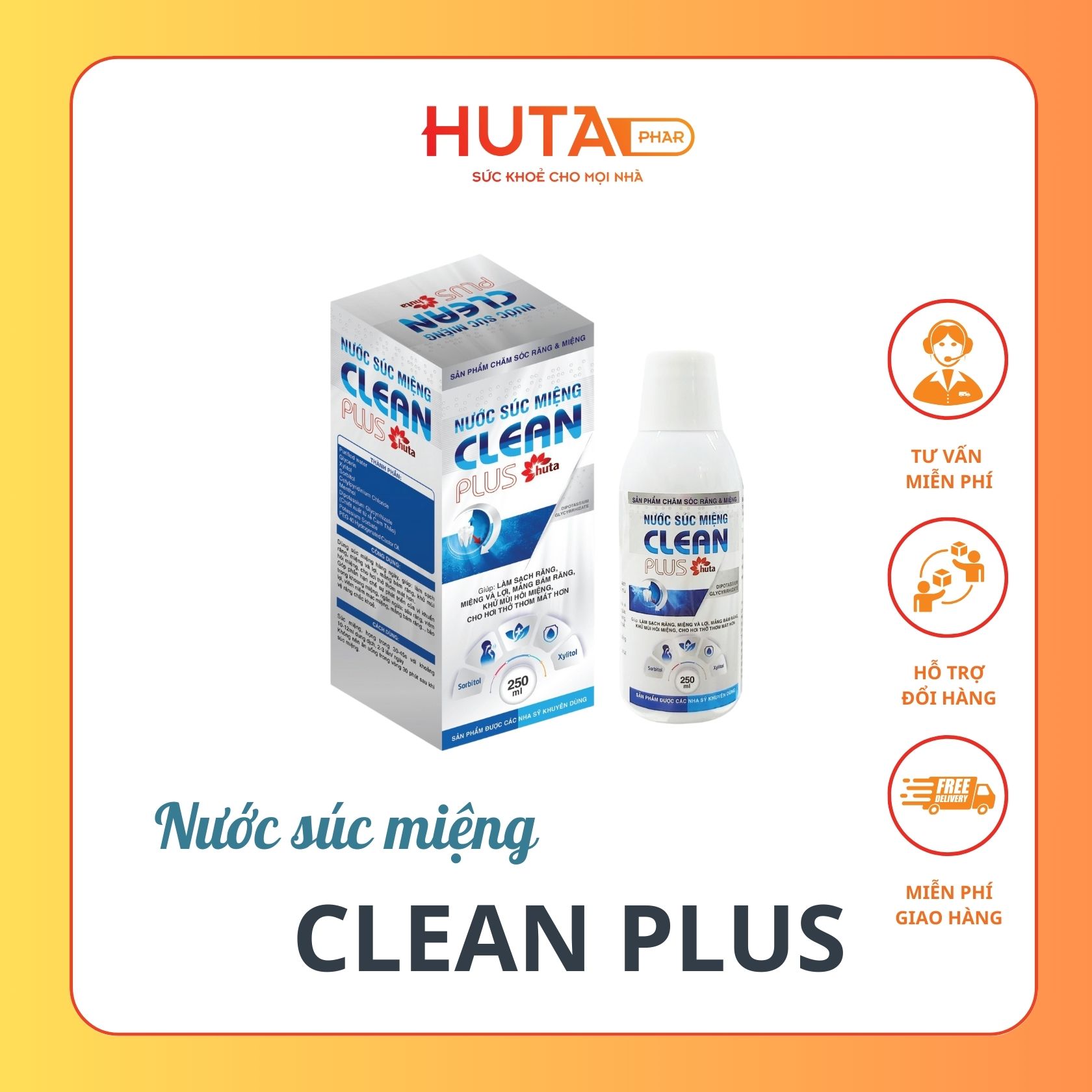 Nước súc miệng CLEAN PLUS giúp làm sạch răng, miệng, lợi cho hơi thở thơm mát suốt ngày.