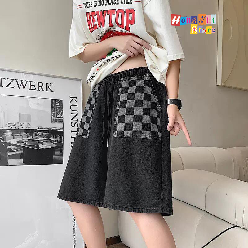Quần Short Jean Đùi Nam Caro Chun Thun Ống Rộng Ulzzang - MM