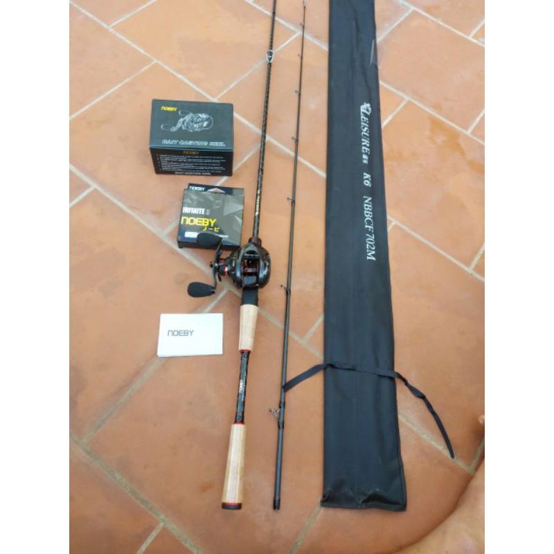 Bộ cần lure ngang noeby k6, máy noeby nonsuch pro, dù noeby
