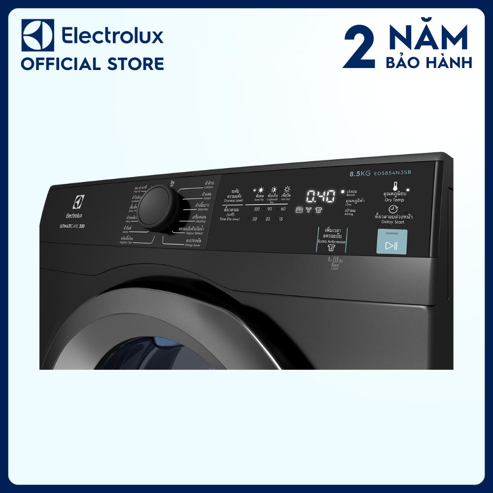 Máy sấy thông hơi Electrolux 8.5kg UltimateCare 300 - EDS854N3SB - Làm mới áo quần bằng hơi nước và giảm nhăn, lồng giặt chuyển động luân phiên, tính năng khóa trẻ em