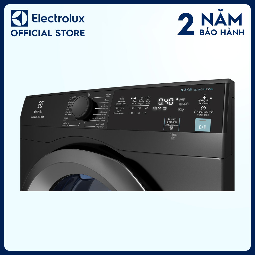 [Miễn phí giao hàng toàn quốc] Máy sấy thông hơi Electrolux 8.5kg UltimateCare 300 - EDS854N3SB - Làm mới áo quần bằng hơi nước và giảm nhăn, lồng giặt chuyển động luân phiên, tính năng khóa trẻ em [Hàng chính hãng]