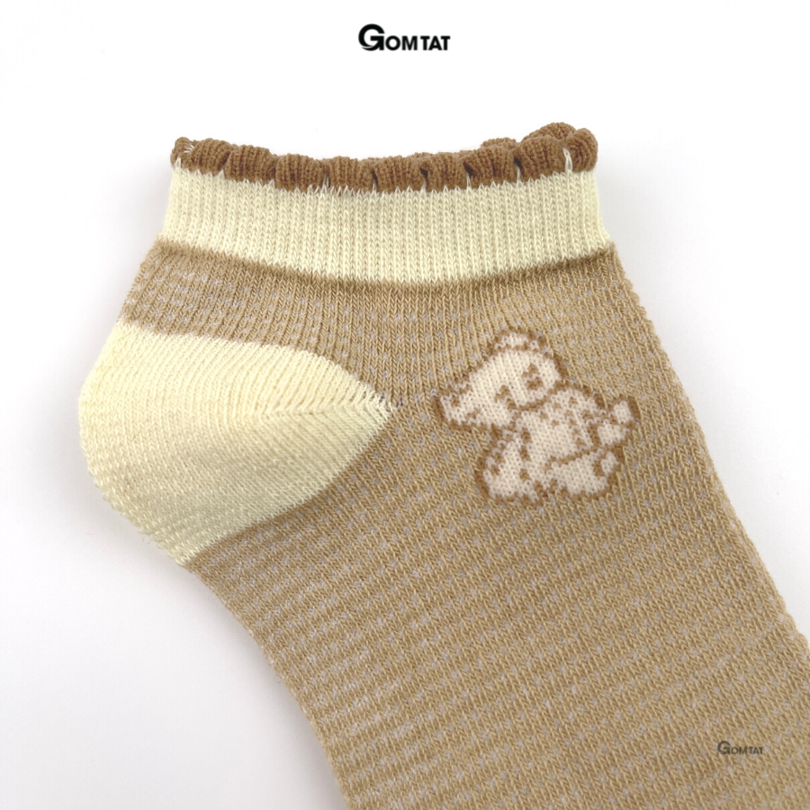 Set 5 đôi vớ nữ cổ ngắn GOMTAT họa tiết màu nâu dễ thương, chất liệu mềm mỏng thoáng mát, êm chân - CB086