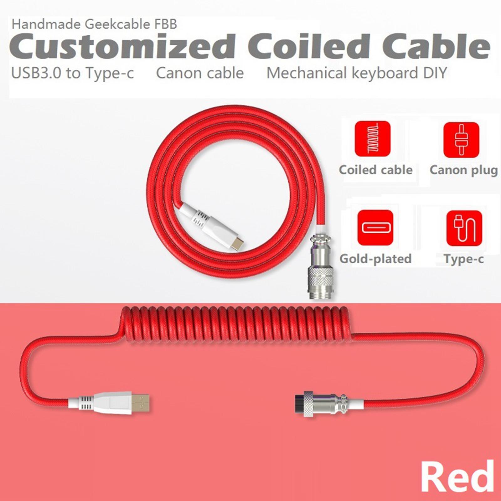 2PCS 2.2M Type-C Keyboard Cables Coiled USB for Mechanical Keyboard Metal