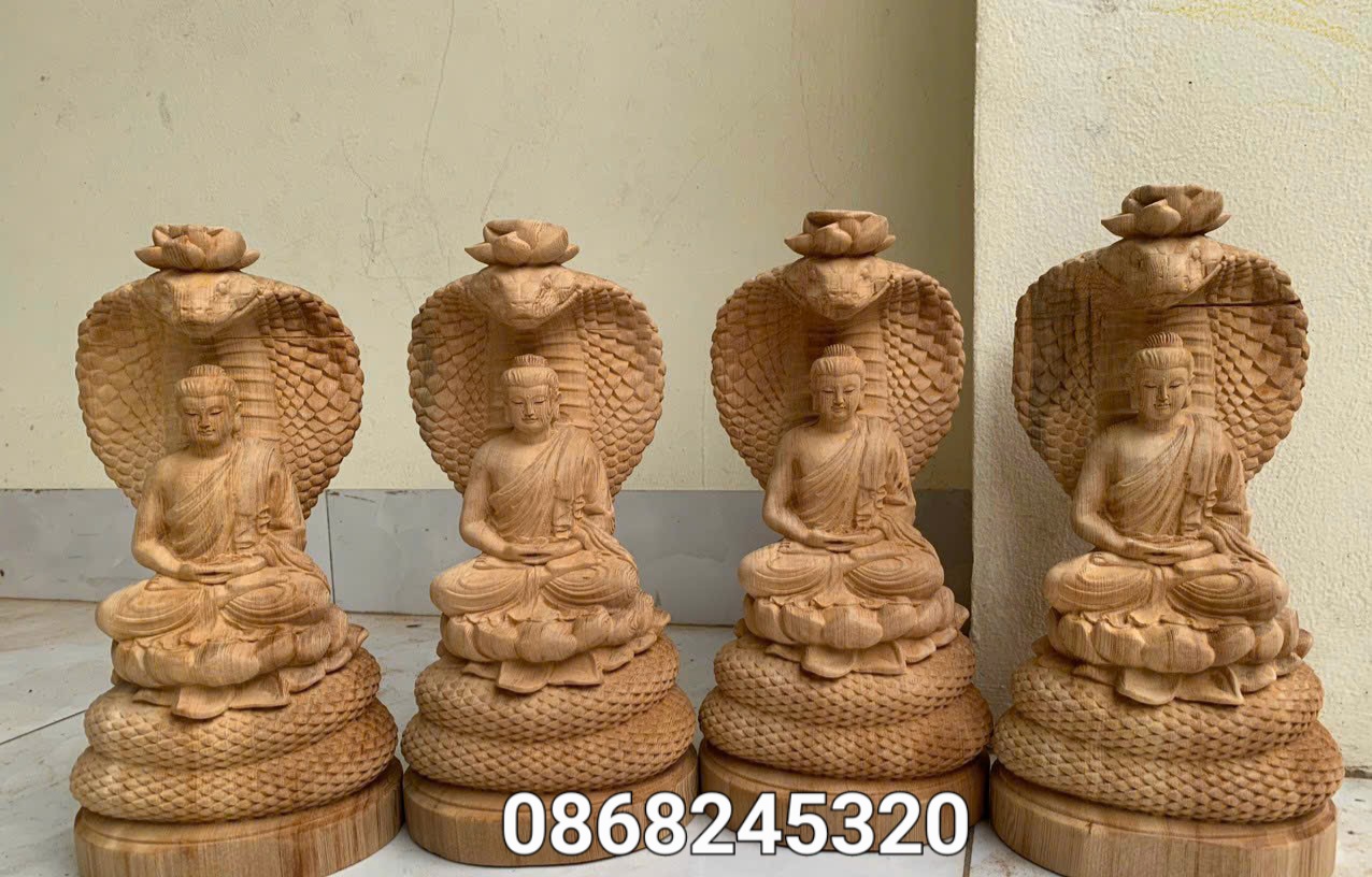 Tượng thần rắn bảo vệ đức phật xông trầm bằng gỗ ngọc am kt cao 30×11×10cm