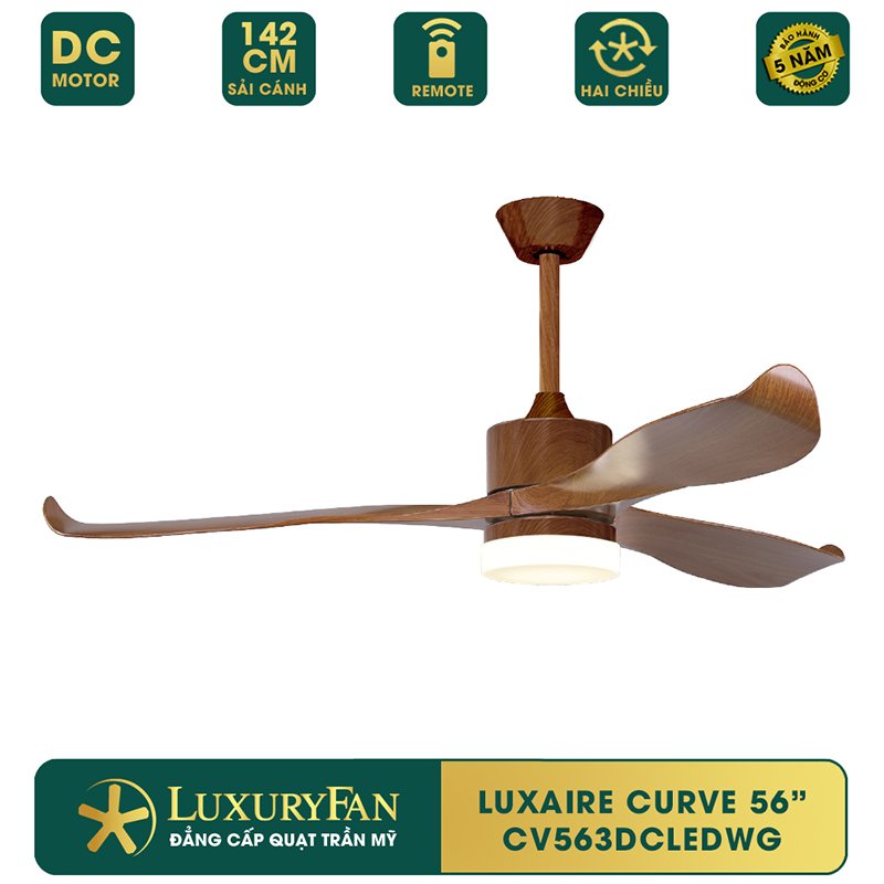 Quạt Trần LUXAIRE CURVE 56'' tiết kiệm điện, điều khiển từ xa, sải cánh 142cm - Hàng chính hãng