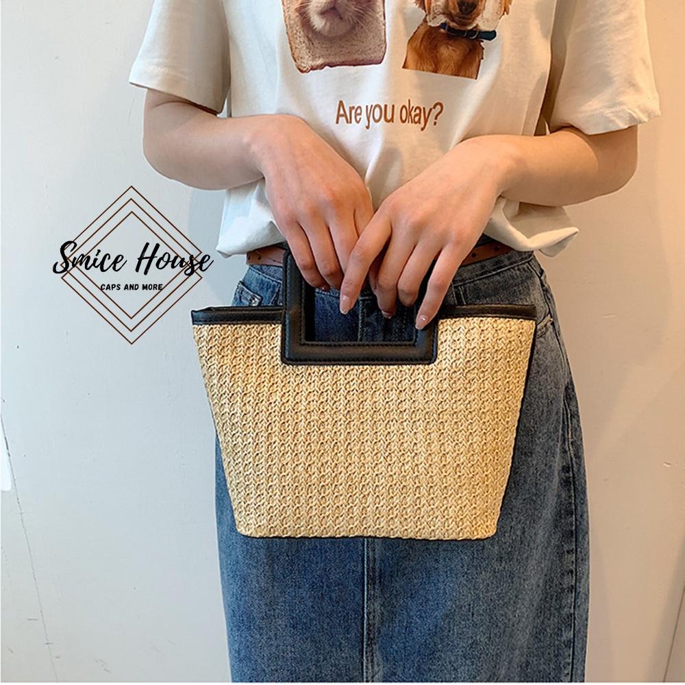Túi cói nữ cầm tay sang chảnh đi biển đi du lịch phong cách Hàn - Smice House