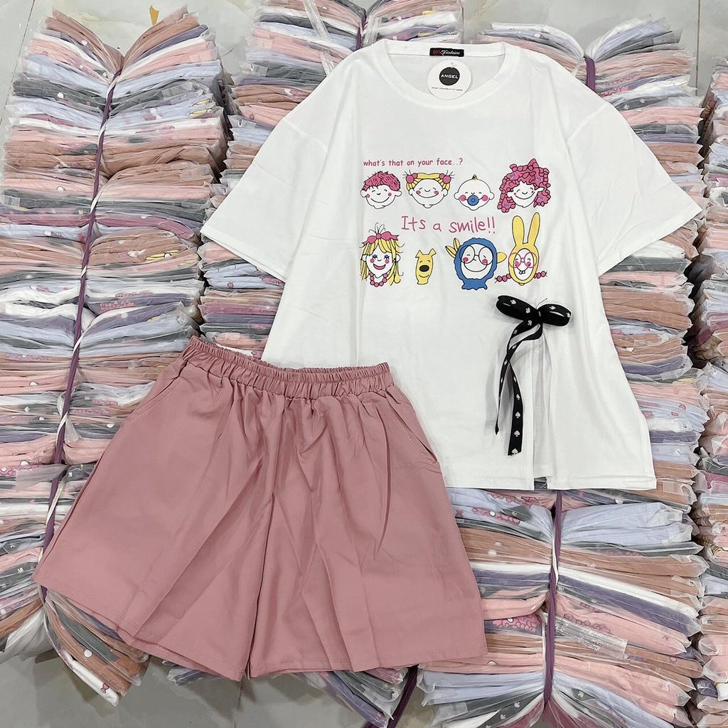 Bộ thun cotton quần đùi - Freesize: Dưới 58kg