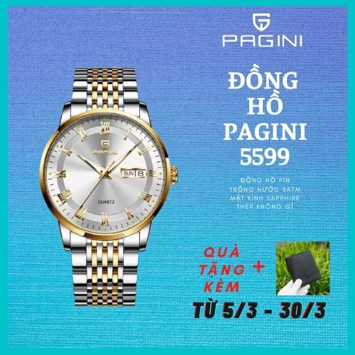 Đồng Hồ Nam Cao Cấp Chính Hãng Pagini Pa5599 Thép Không Gỉ - Chống Nước 3ATM - Hiển Thị 2 Lịch Đẳng Cấp - Tinh tế