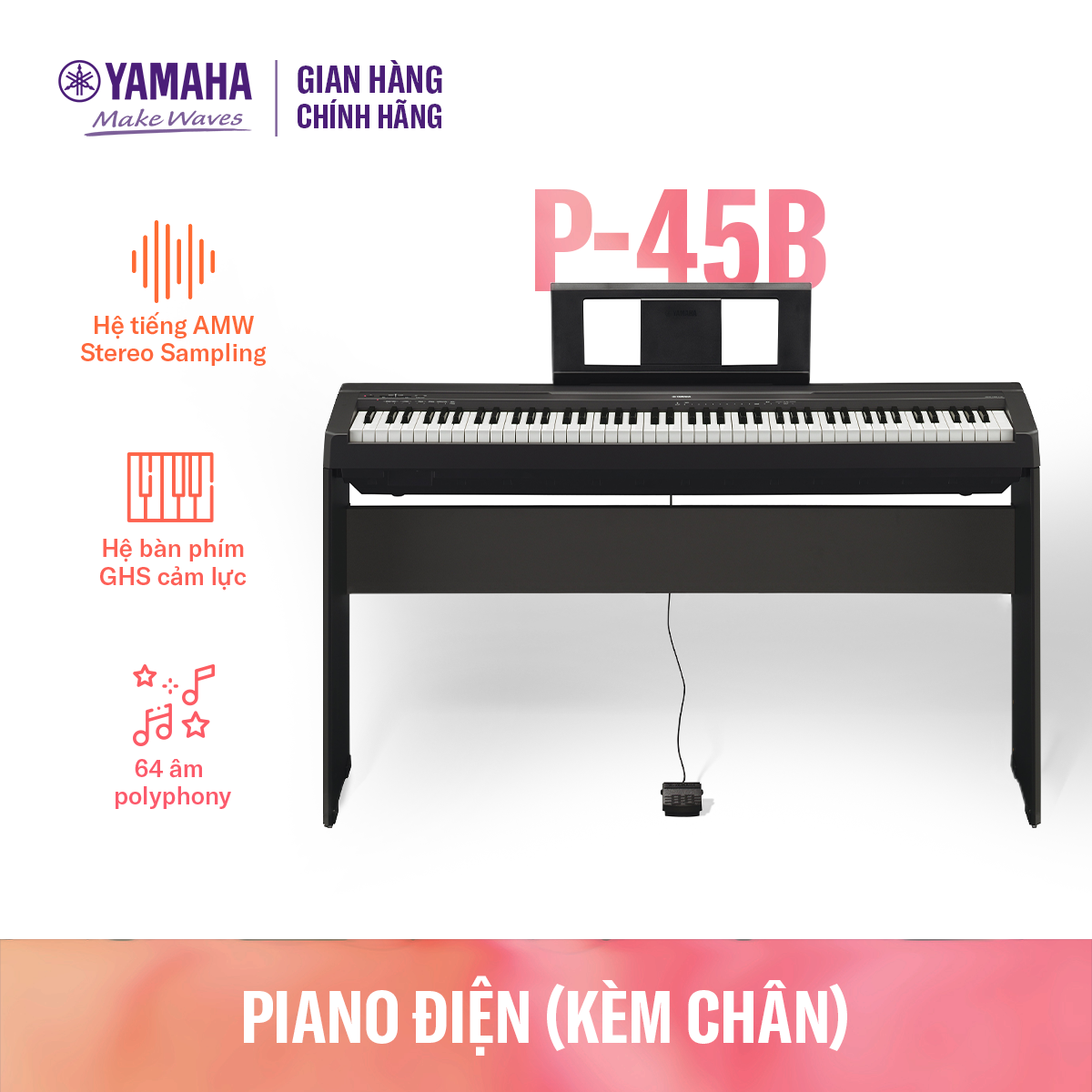 Đàn Piano Điện Tử YAMAHA P-45 - Đơn - không bao gồm chân gỗ Yamaha L-85 (L85)