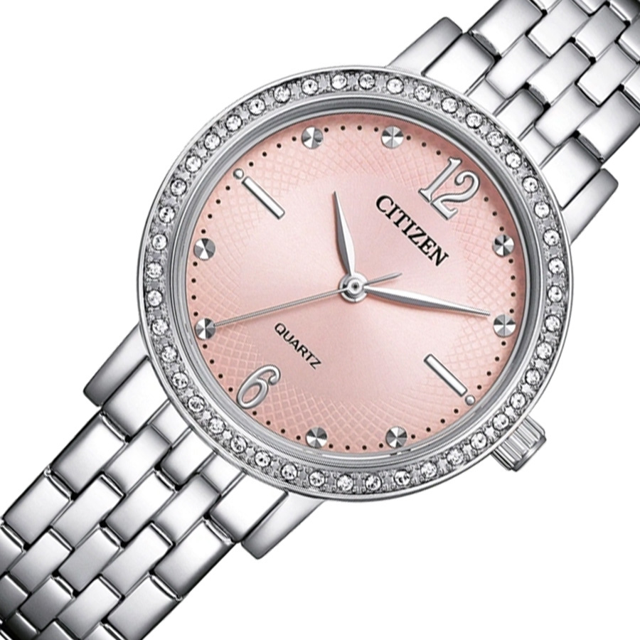 Đồng Hồ Nữ Citizen Pin-Quartz Đính Đá Swarovski Dây Thép Không Gỉ EL3100-55W - Mặt Hồng (31mm)