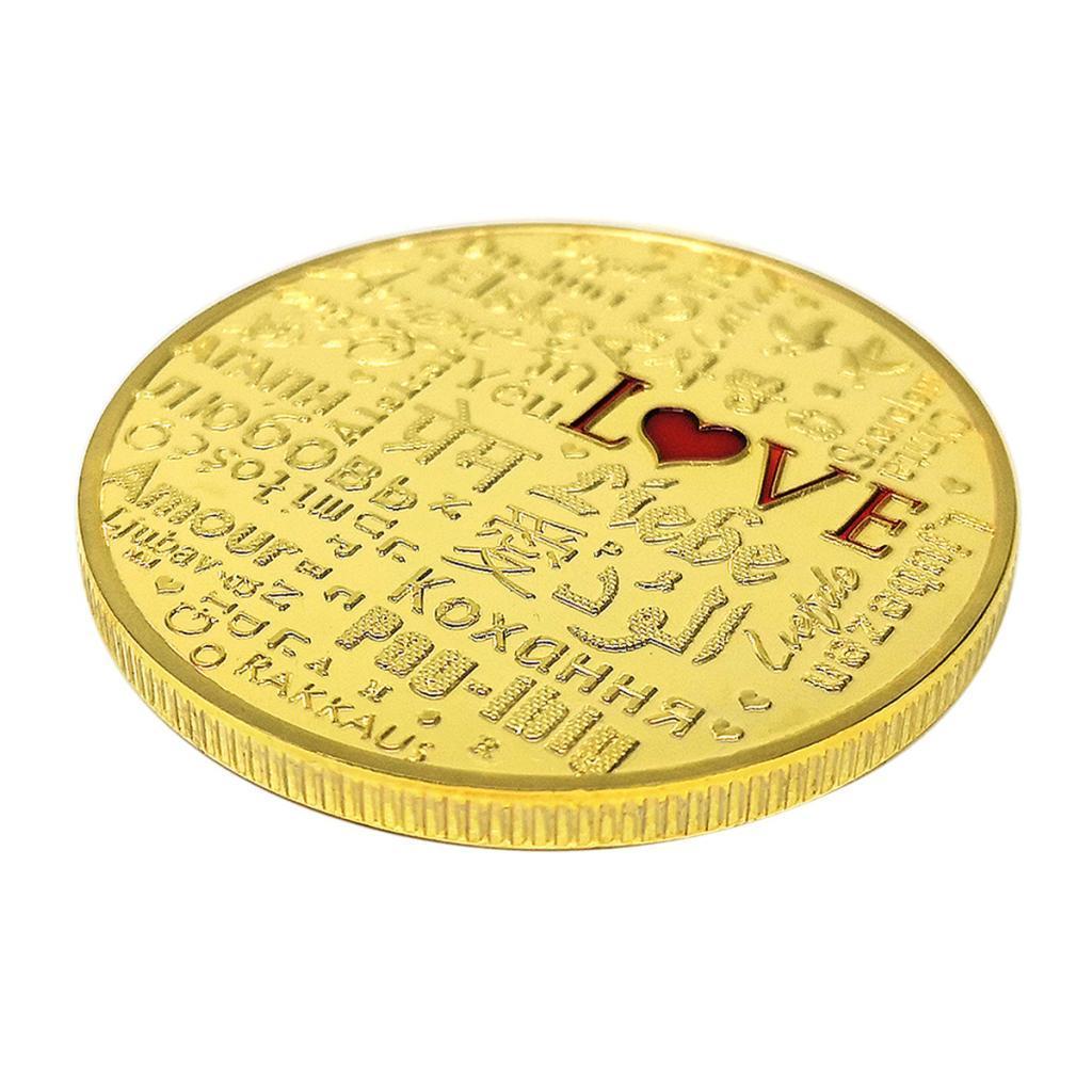Commemorative Coin, Love Pattern In Multilanguage, Expression Love In World Language Gift For Christmas Wedding Valentine's Day In Gold