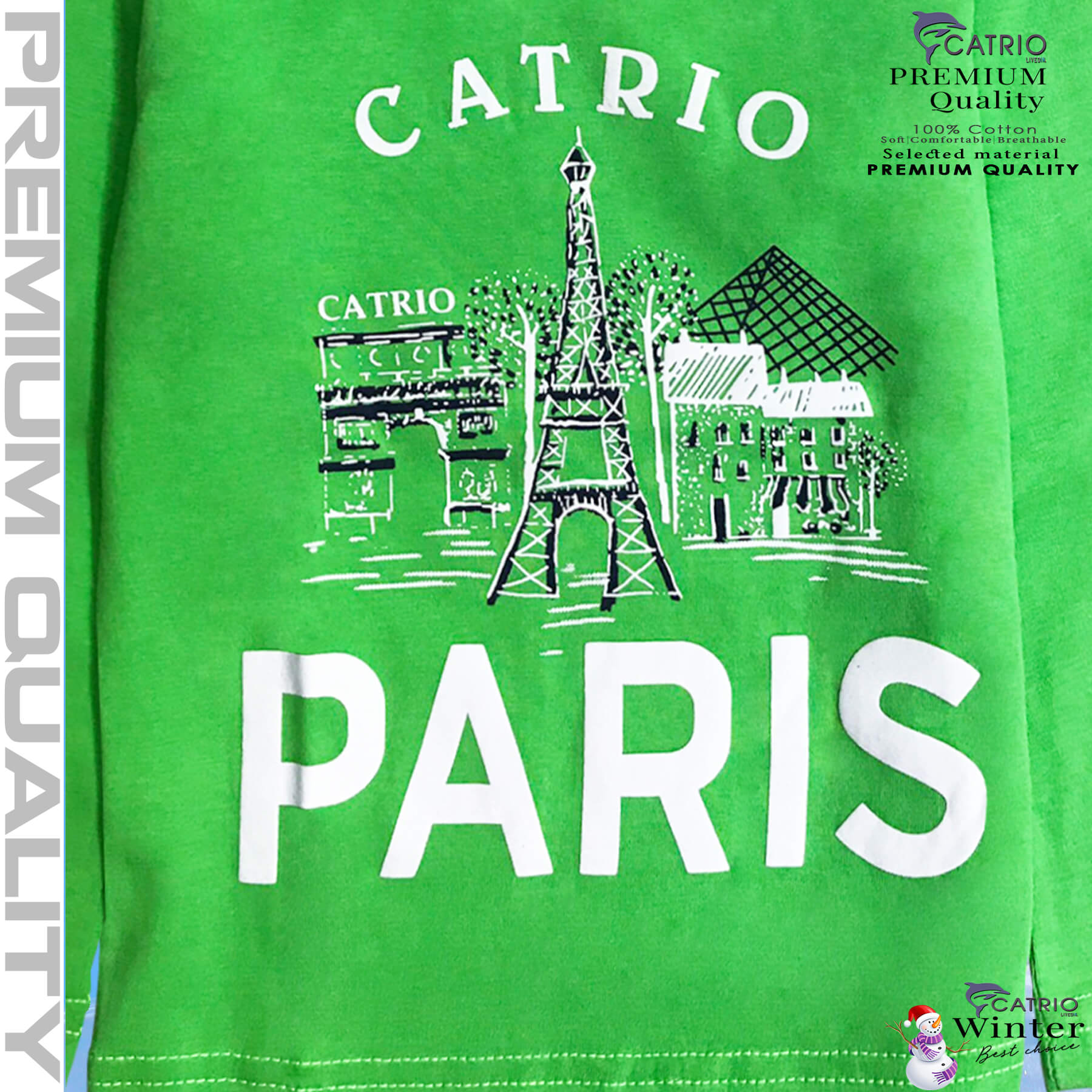 ÁO THUN DÀI TAY BÉ TRAI CATRIO in PARIS màu XANH CỐM là áo phông tay dài trẻ em từ 8kg 10kg 12 kg .. 23kg cổ tròn vải dệt kim co giãn 4 chiều + quần dài cotton thành bộ đồ thu đông cho bé rất đẹp