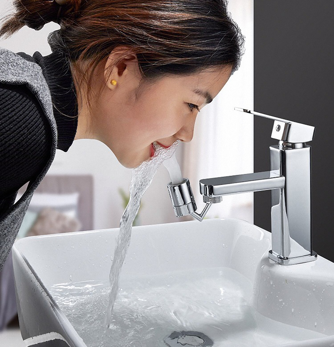 Phụ kiện đầu chuyển gắn vòi nước rửa mặt, vòi lavabo, vòi rửa bát 2 chế độ điều chỉnh nước Sen và dòng, tăng áp, xoay 360 độ, 720 độ, tiết kiệm nước, chất liệu đồng thau mạ 9 lớp – Dan House 3011