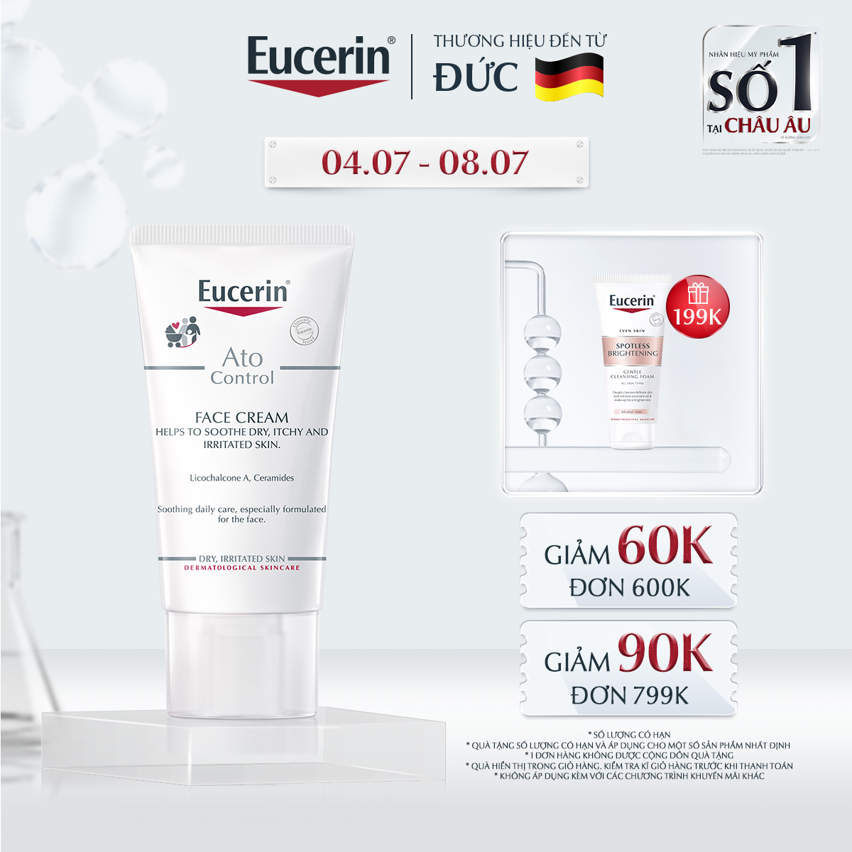 Kem dưỡng ẩm chuyên sâu, tái tạo da nhạy cảm Eucerin AtoControl Face Cream 50ml