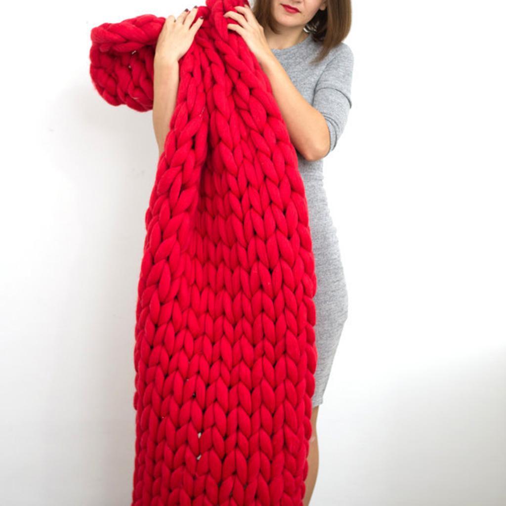 New Handmade Chunky Knitted Blanket Wool Thick Decor 120*150