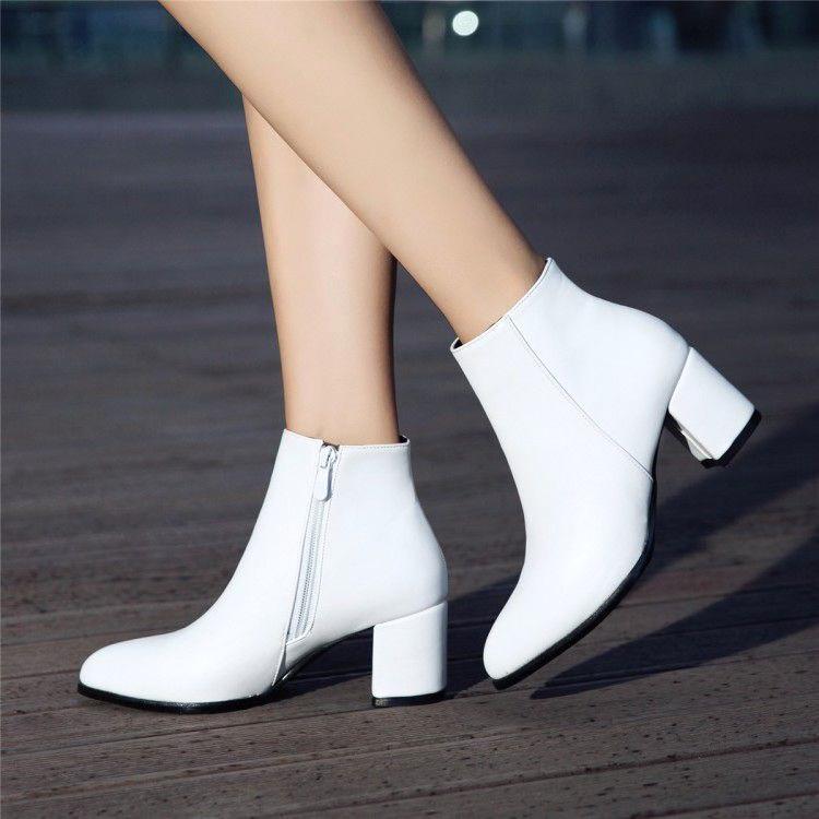 Giày boot nữ cổ ngắn gót vuông 6cm mũi nhọn ĐƠN GIẢN màu đen, trắng, nâu THANH LỊCH GBN125