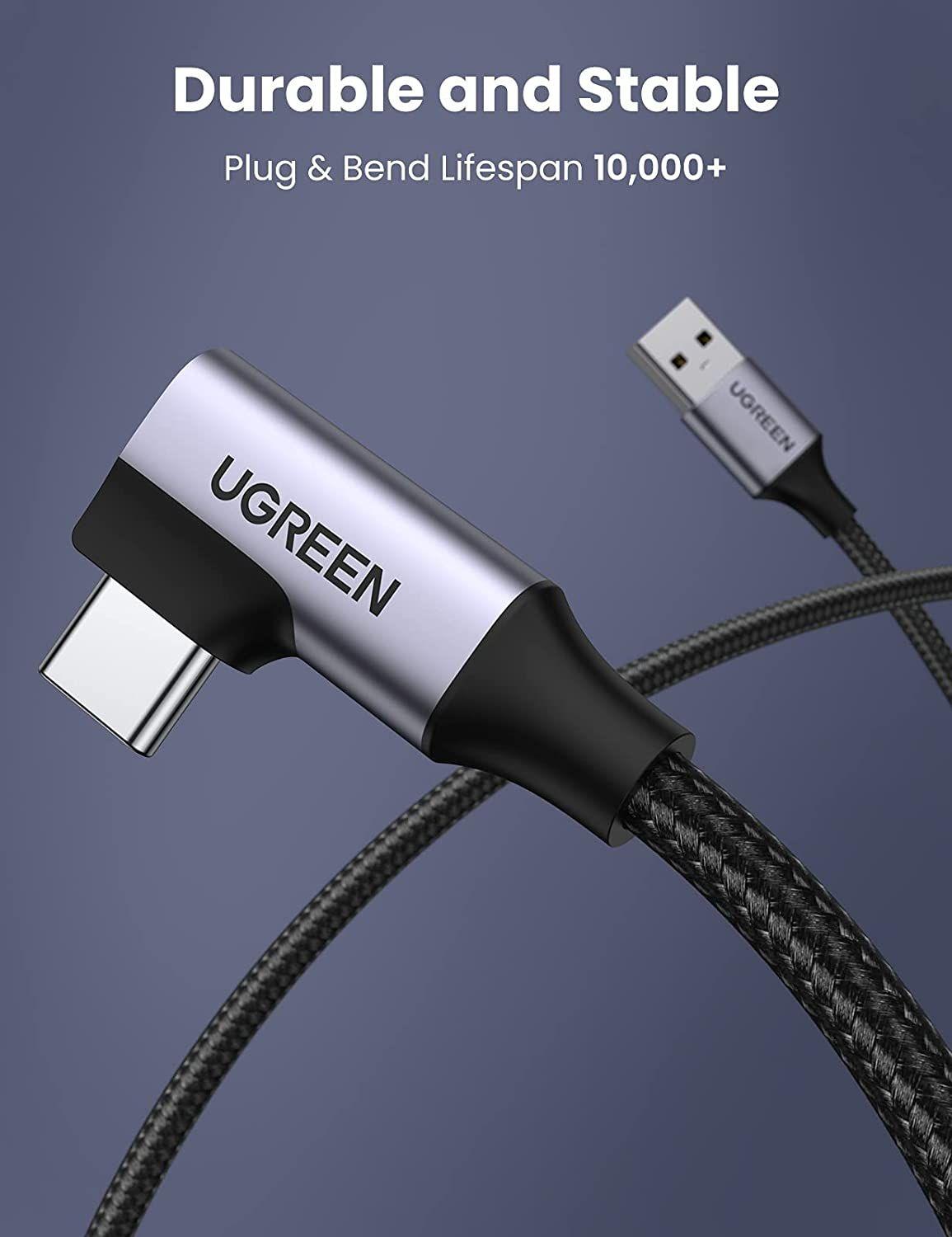 Ugreen UG20299US385TK 1M 3A Cáp Type-C sang USB3.0 hổ trợ Sạc nhanh , truyền dữ liệu đầu C góc 90 độ - HÀNG CHÍNH HÃNG