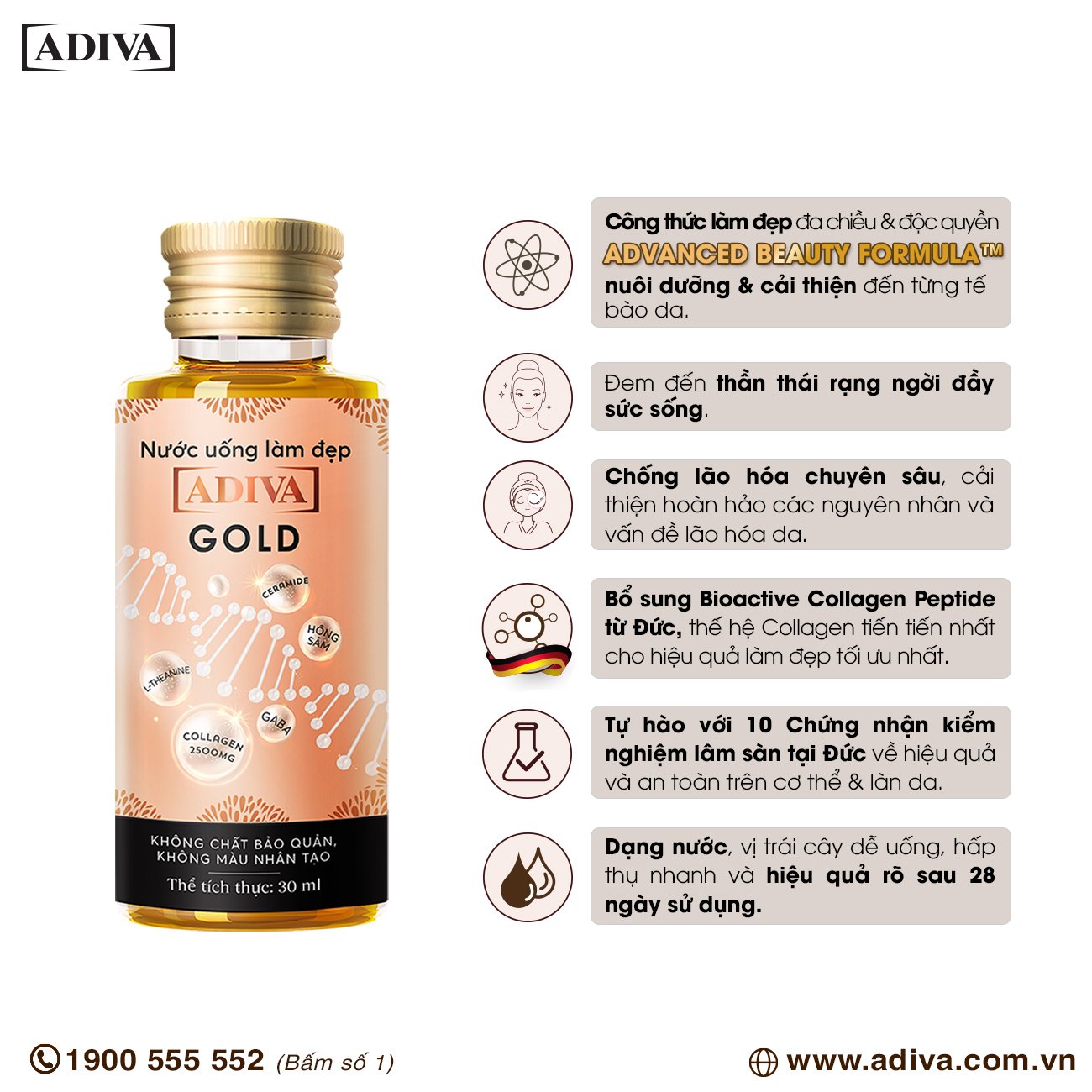 Nước uống làm đẹp Collagen ADIVA Gold