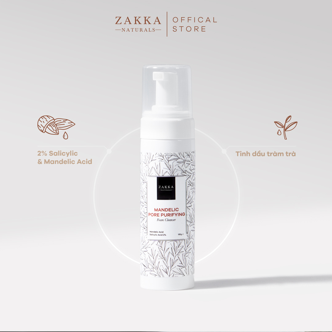 Sữa Rửa Mặt AHA BHA Zakka Naturals Làm Sạch, Ngăn Ngừa Mụn Mandelic Pore Purifying Foam Cleanser 185g