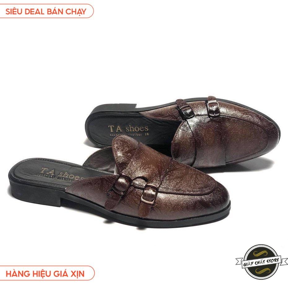 Giày sục nam ERMAND da Pu Pu bảo hành 1 năm kiểu dáng Double Monk Strap Slipper hiện đại - Mã T32 03