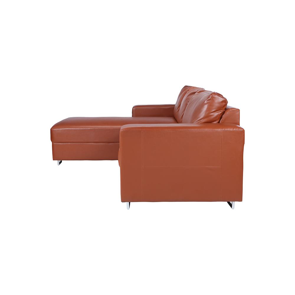 Ghế sofa giường góc chữ L phải POLLY khung gỗ chân thép, đệm bọc da PVC cao cấp màu nâu | Index Living Mall - Phân phối độc quyền tại Việt Nam