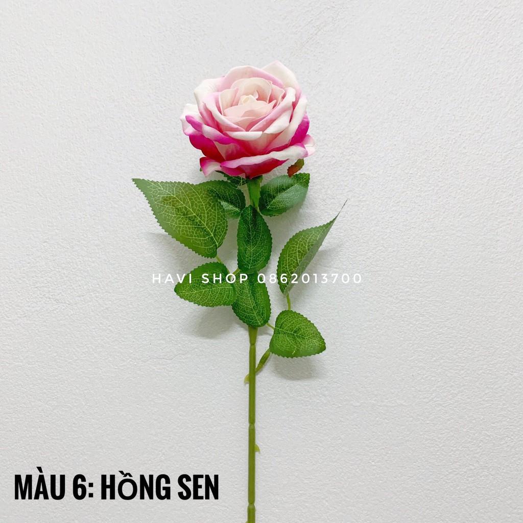 Hoa giả - Hoa Hồng Nhung Havi 1 bông , trang trí bền, đẹp, ảnh thật