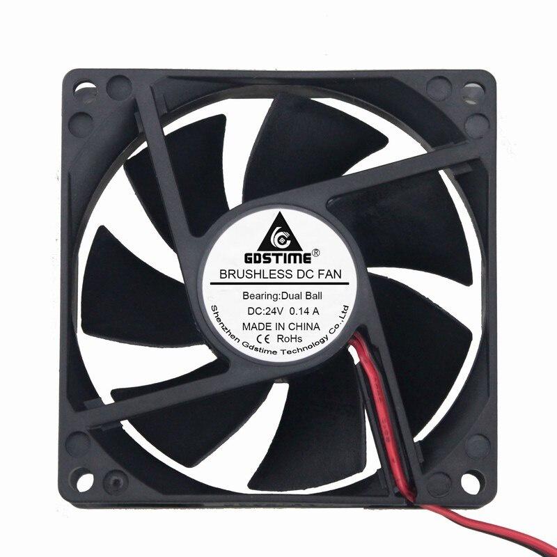 Gdstime 1 Piece DC 24V Dual Ball 80mm x 25mm 8cm 2Pin Heatsink Case Cooling Fan 80*80*25mm 8025 PC Brushless Motor Cooler