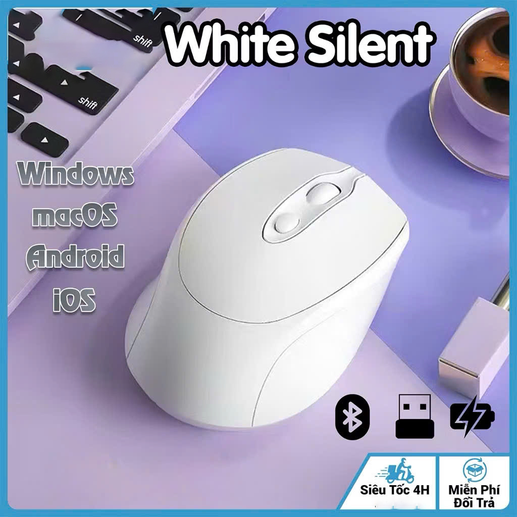 Chuột Không Dây Sạc Pin Click Siêu Tĩnh Âm 2 Chế Độ Bluetooth 5.2 &amp; USB 2.4G, 3 Mức DPI KẾT NỐI ĐIỆN THOẠI IPAD LAPTOP - HÀNG CHÍNH HÃNG