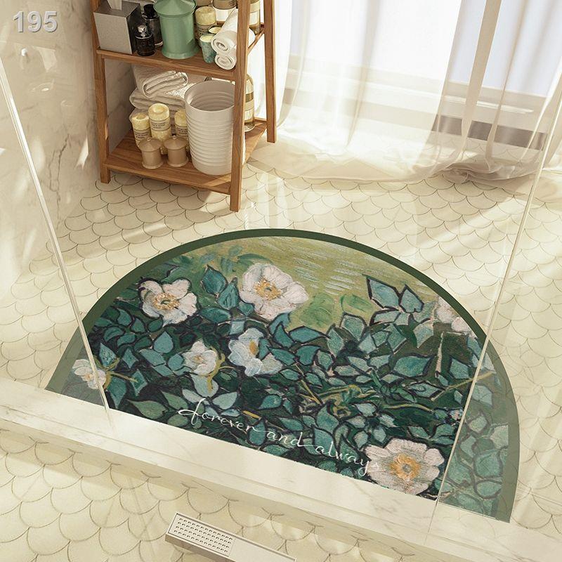 Thảm trải sàn phòng tắm chống trơn trượt thấm nước hình bán nguyệt sơn dầu Van Gogh, tấm lót chân nhanh khô ở lối v