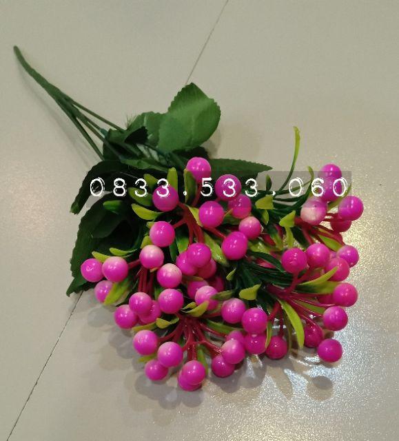 Chùm cherry 28cm, 5 nhánh, có 5 màu: đỏ, cam, hồng, trắng, xanh - Cành điểm trang trí lọ hoa