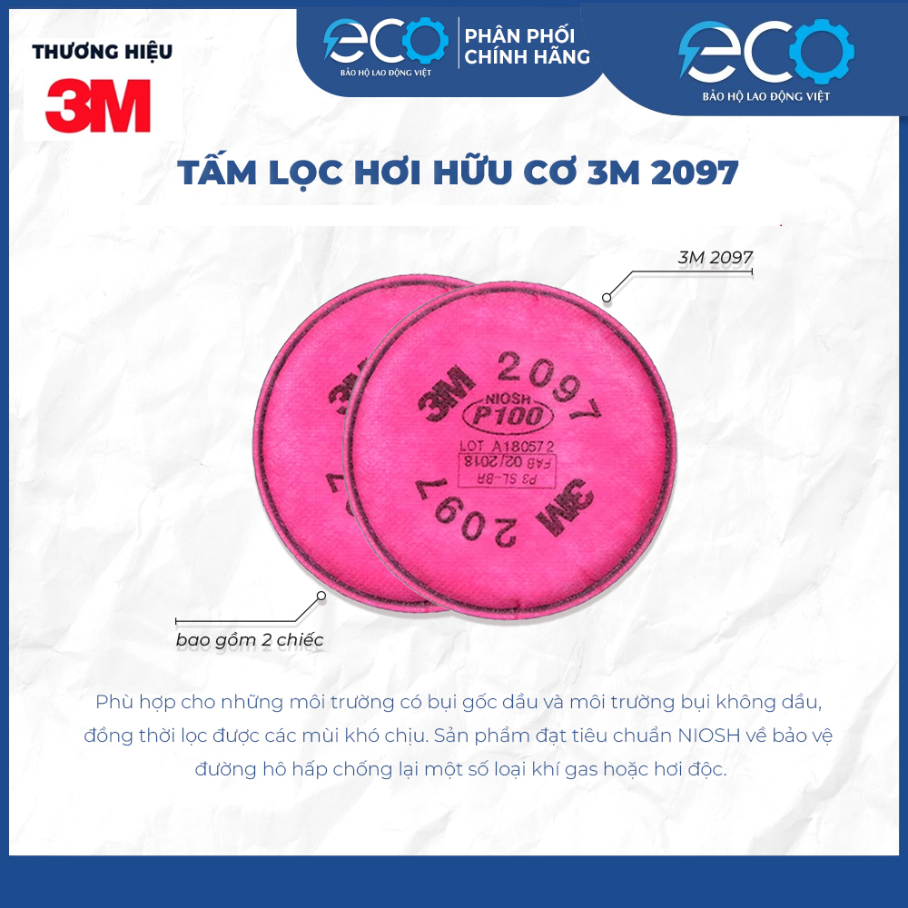 Bộ mặt nạ phòng độc 3M 7502 kèm phin 2097 lọc bụi mịn, chống hơi độc, khí hàn cắt đúc kim loại