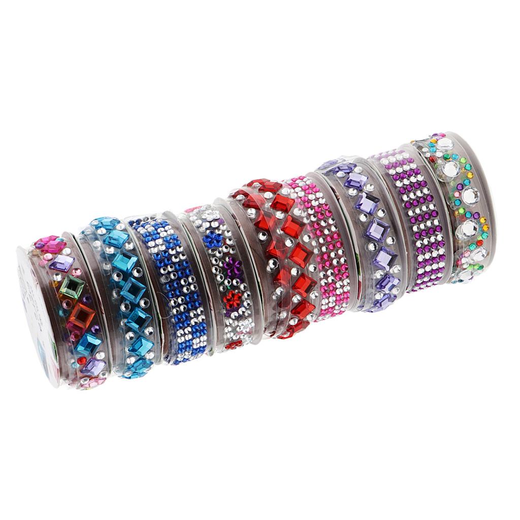 6 Cuộn Ngẫu Nhiên Tự Dính Ren Băng Pha Lê Bling Dán Diamante