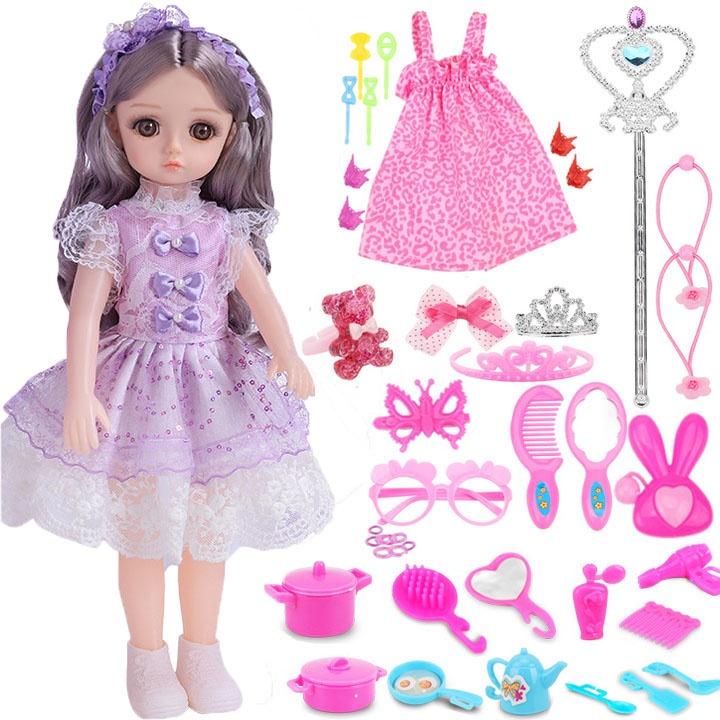 Búp Bê Doll 3D Mắt Ngọc Biết Hát , Phát Nhạc 160 Âm Thanh Kèm Phụ Kiện (Tím)