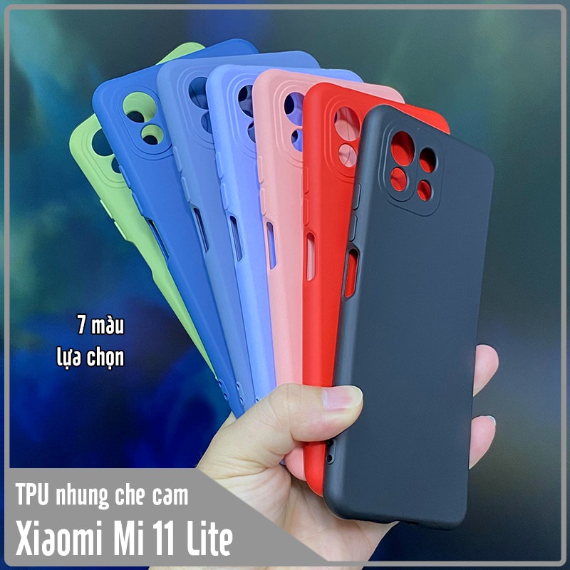 Ốp lưng cho Xiaomi Mi 11 Lite, nhựa TPU dẻo màu lót nhung che camera