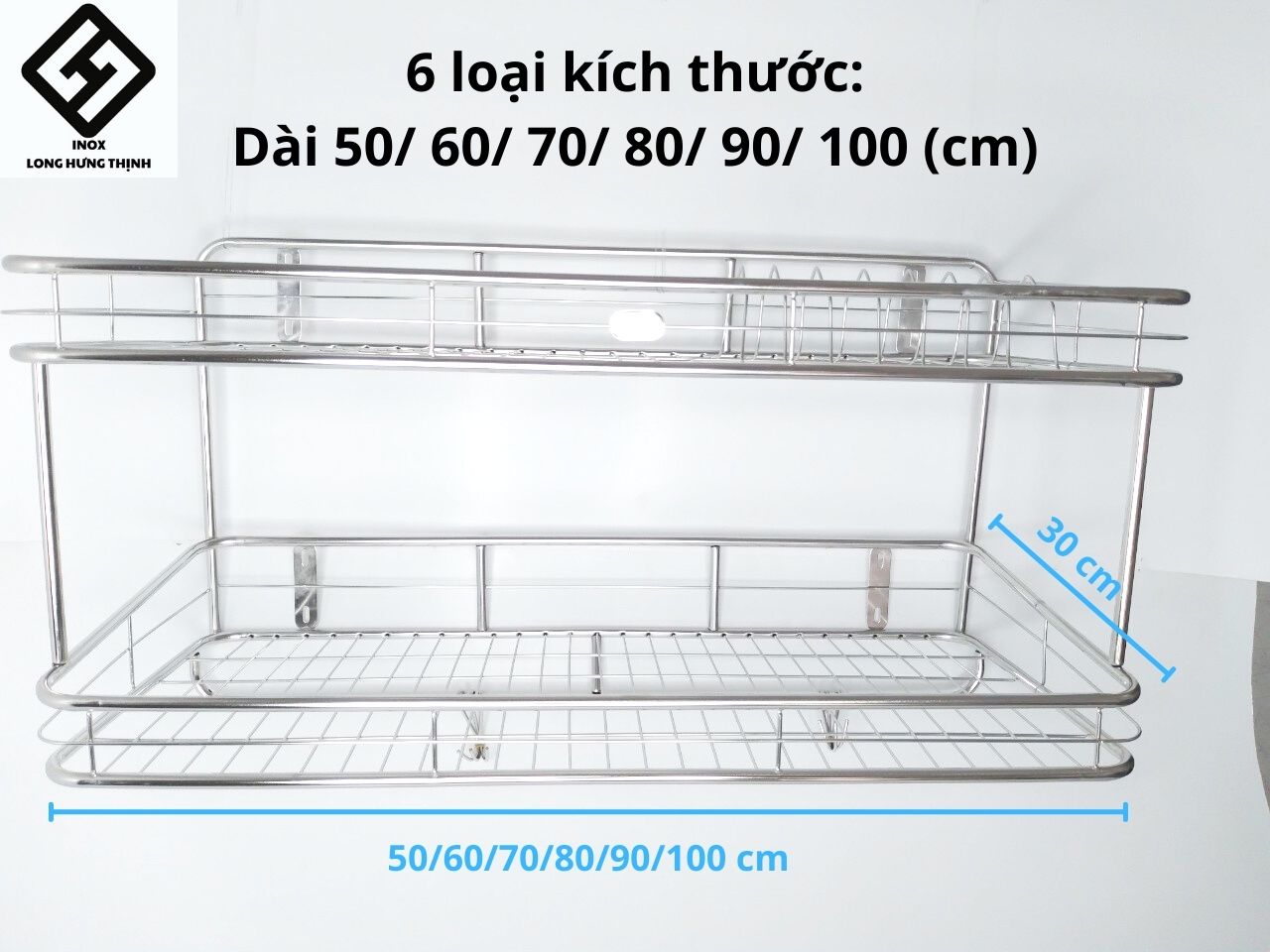 Kệ treo phòng bếp INOX cao cấp 2 tầng (có sóng đĩa) nội thất gia dụng tiện lợi, đủ loại kích thước (30x50, 30x60, 30x70, 30x80, 30x90, 30x100) cm