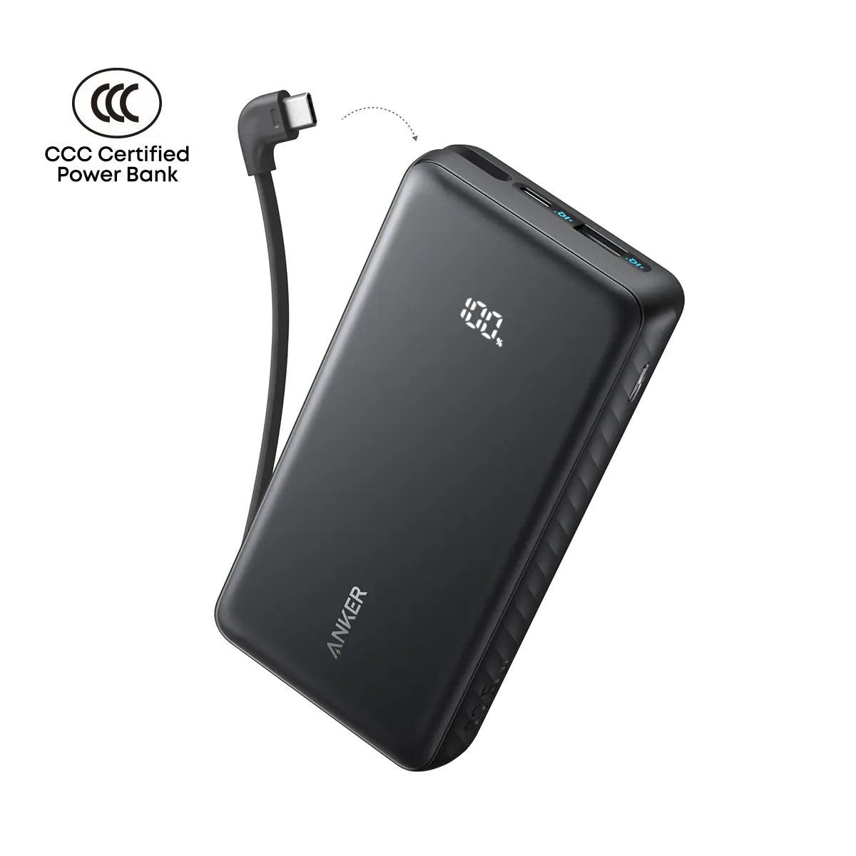 Sạc dự phòng Anker Zolo 1C1A 22.5W 20000mah (Built-In USB-C Cable) Trắng (White) A110E - Hàng Chính Hãng