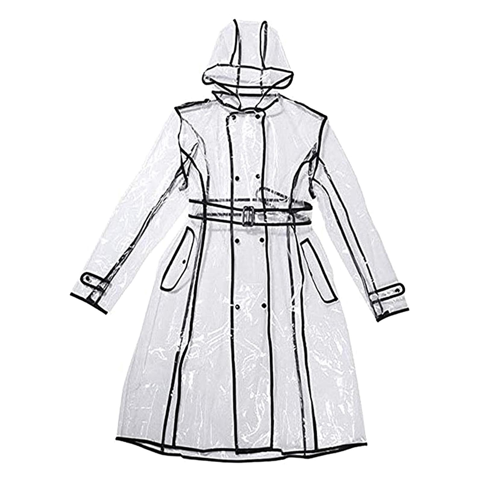 Ladies Girls Transparent Clear Waterproof Raincoat Rain Poncho Jacket Wind Coat
