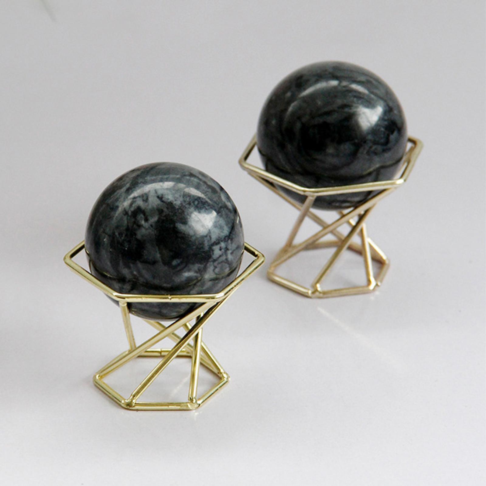 2" Black Marble Ball with Gold Metal Stand Decorative Ball Trinket Decor Marble Sphere for Table Office Decoration Ornaments