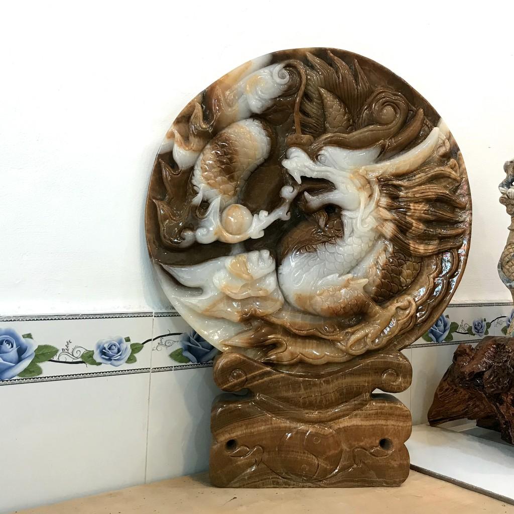 Đĩa rồng rồng nhả ngọc hay rồng ngậm ngọc vật phẩm siêu hiếm đường kính 52 cm điêu khắc nổi 3D nặng gần 50 kg