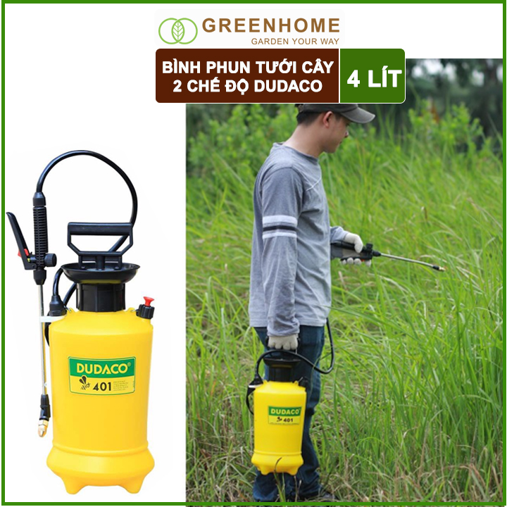 Bình Tưới Cây Dudaco, GreenHome, 4 Lít, Phun Xa 2 Chế Độ, Bơm Nhẹ Tay, Tưới Cây Phun Sương, Bền, Đẹp