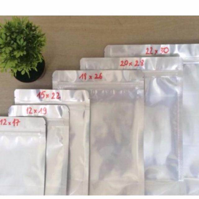 1 kg túi zip đáy đứng mặt bạc mặt trong size lộn xộn